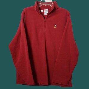 Disney Mickey Mouse 1/4 Zip Pullover Fleece Sweater Red Large